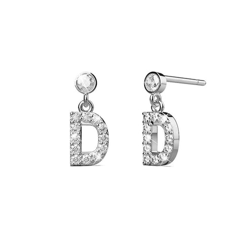 Solid 925 Sterling Silver Initial Crystal Personalised Alphabet Letter Earrings